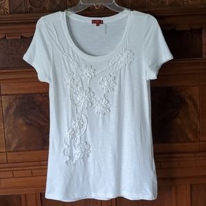 Po Pori White Embellished Short Sleeve Top S
